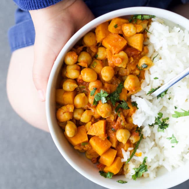 sweet potato chickpea curry for kids.