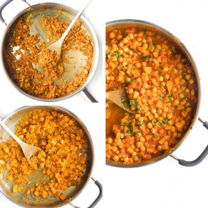 sweet potato chickpea curry process steps