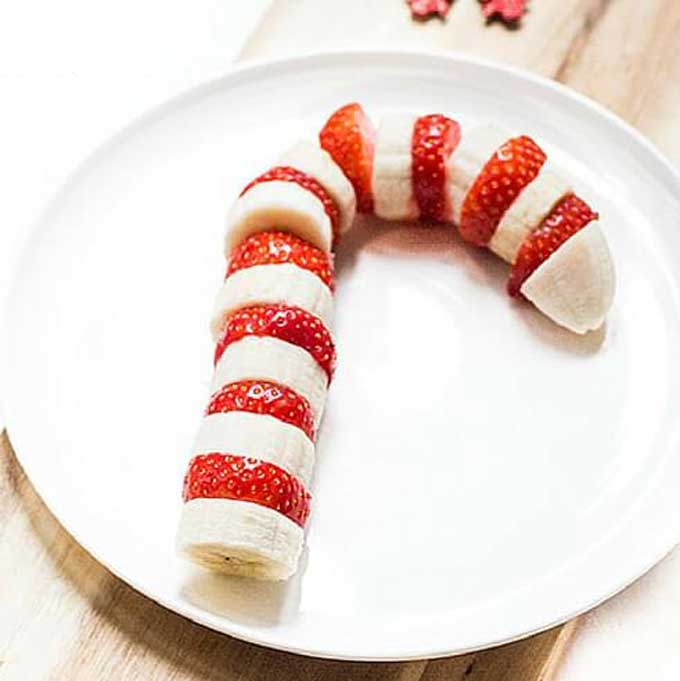 Candy Cane Made From Banana and Strawberry Slices