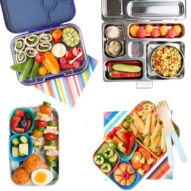 Collage of 4 Lunchboxes Filled With Healthy Lunches