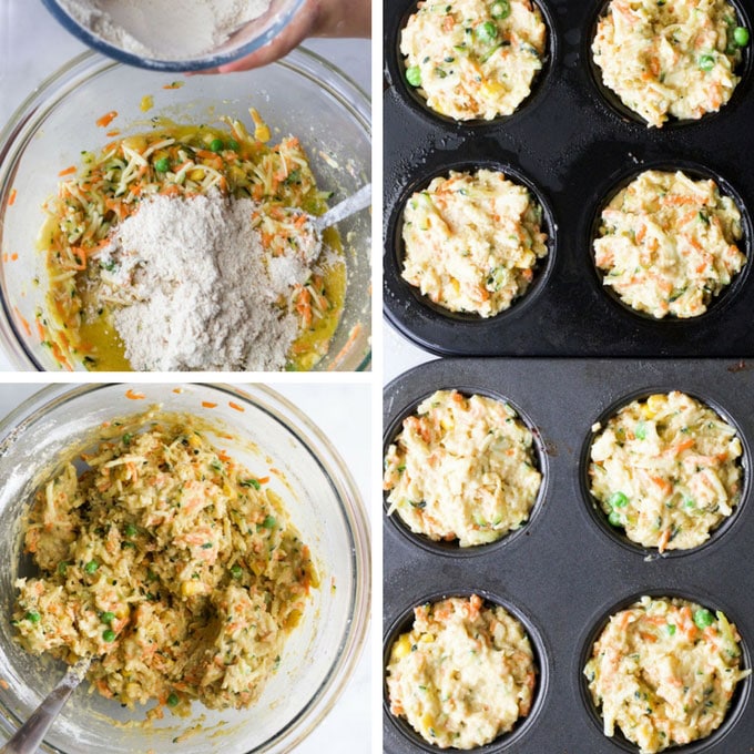 Vegetable Muffins Raw Mixture in Muffin Tray