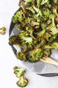 Oven Roasted Broccoli Cooked and on Serving Plate