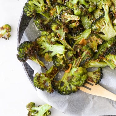 Oven Roasted Broccoli Cooked and on Serving Plate