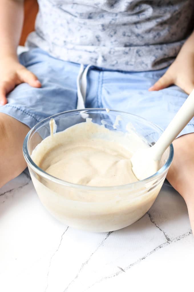 banana yoghurt in mixing bowl