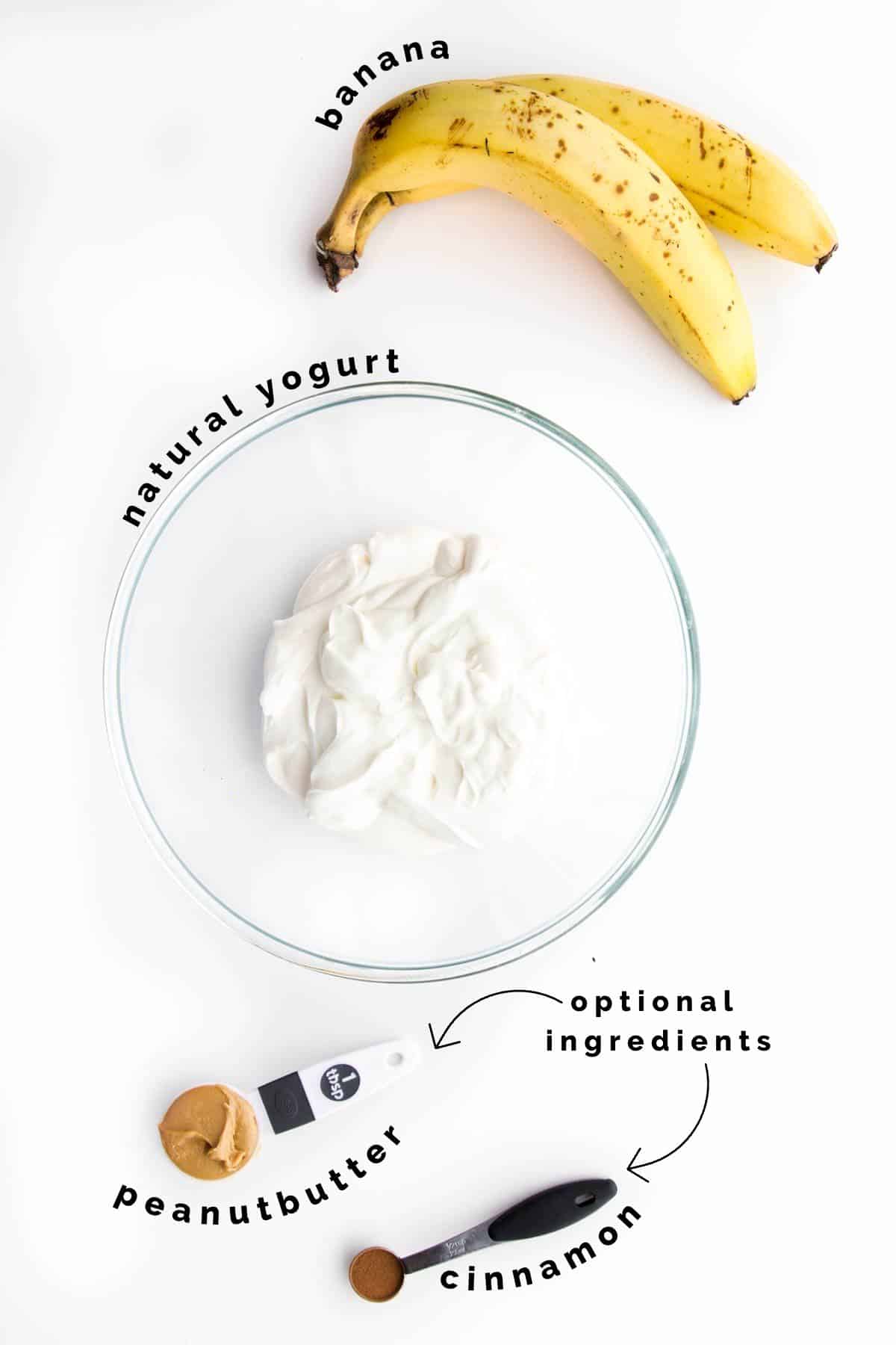 Flat Lay of Ingredients Needed to Make Banana Yogurt.