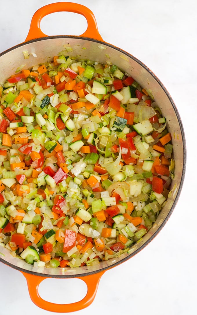 Chopped Vegetables in Pan before Cooking