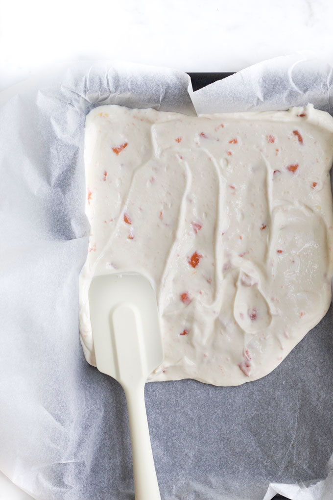 Spreading Yoghurt out on Lined Baking Tray