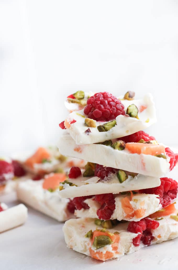 Frozen Yoghurt Bark Pieces Stalked on Top of Each Other