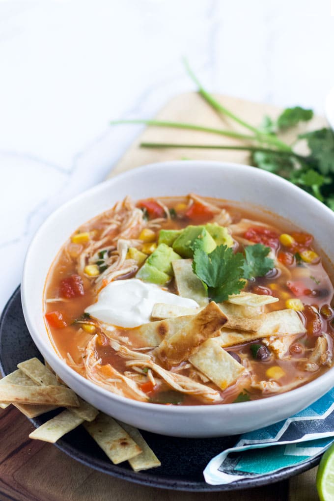 Slow Cooker Chicken Tortilla Soup - Heathy Little Foodies