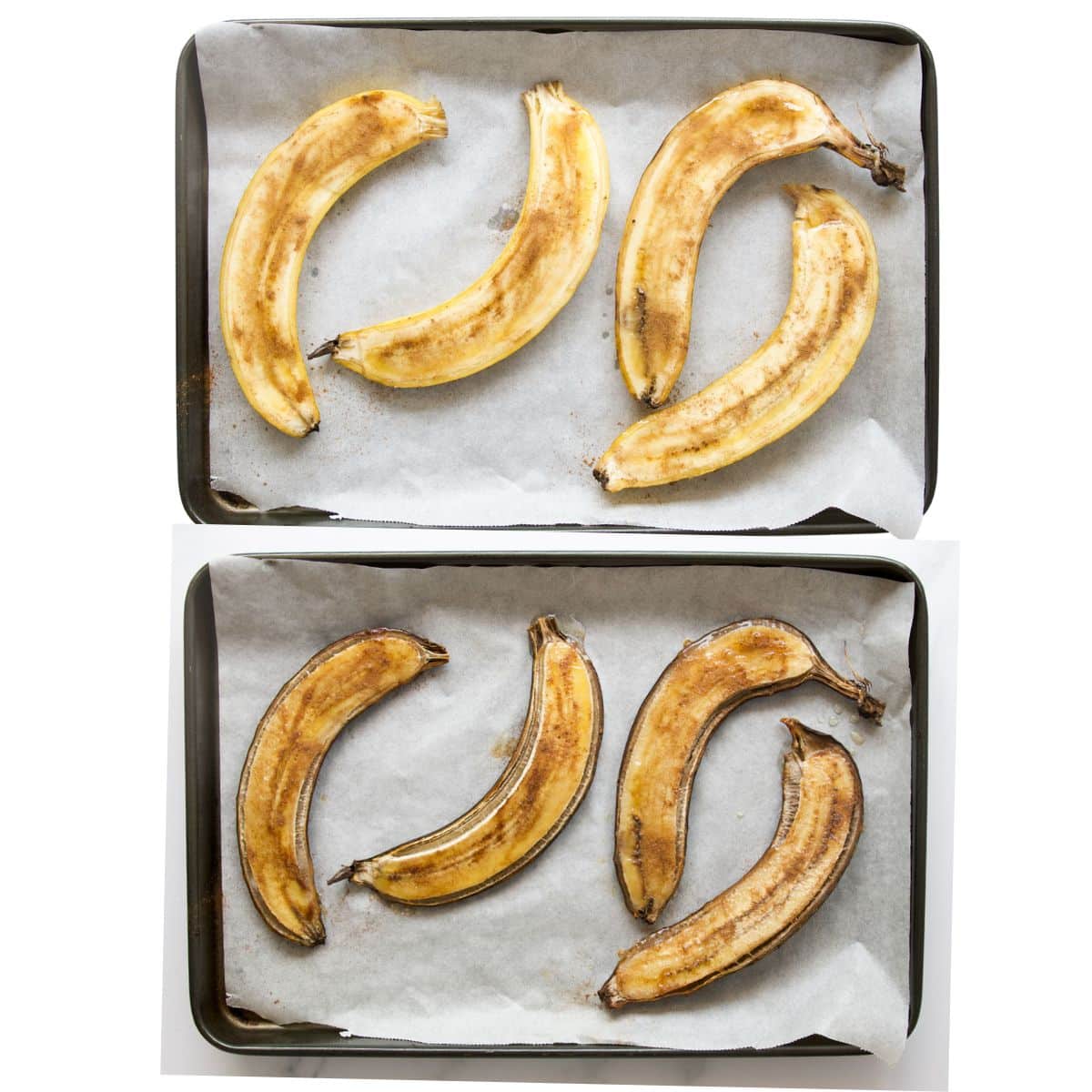 Cut Banana on Baking Trays Before and After Baking.