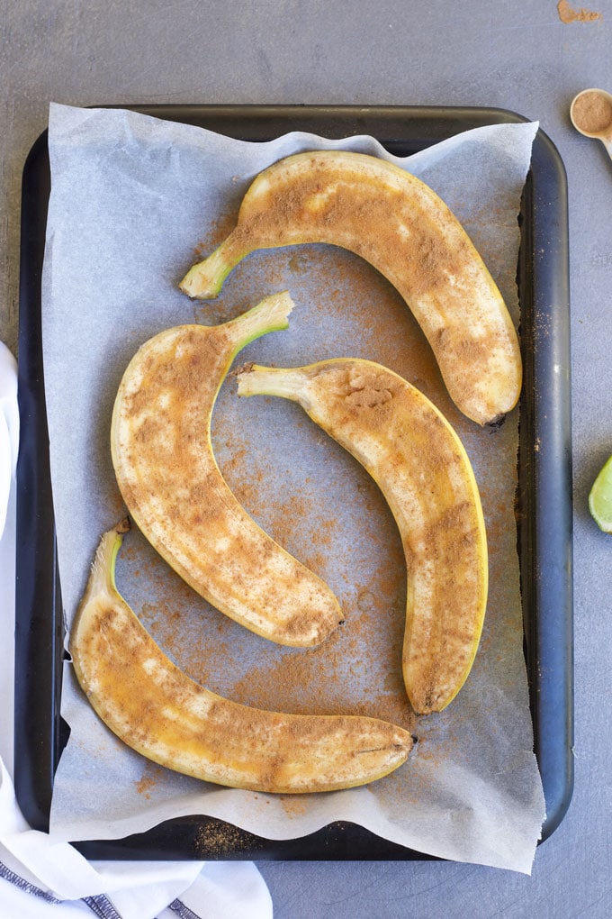 Baked Banana in Baking Tray Before Baking