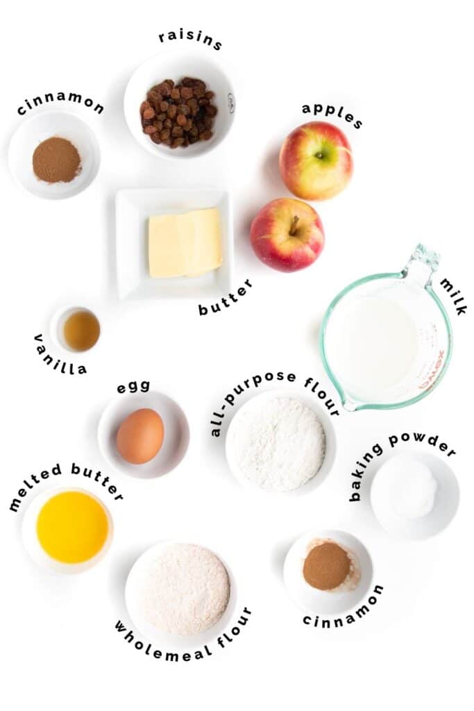 Flat Lay of Ingredients Needed to Make Apple Waffles
