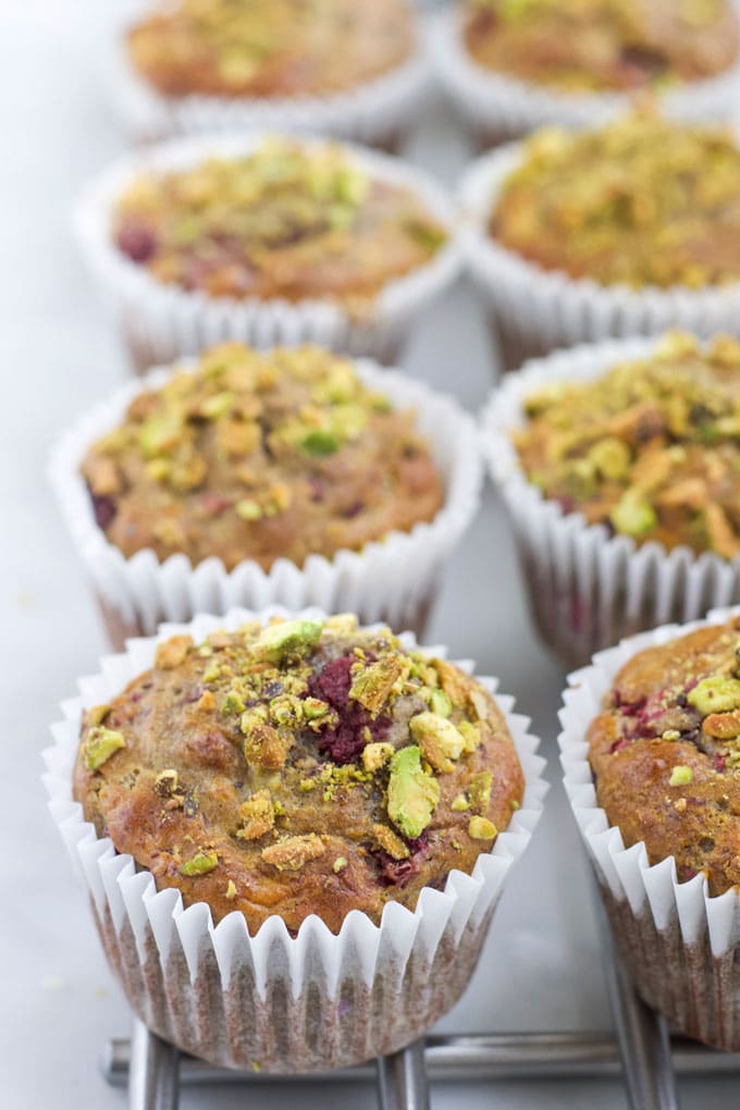 Pistachio and Raspberry Muffins on Cooling Rack