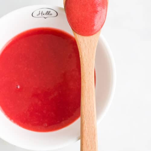 Strawberry Puree in Baby Bowl with Baby Spoon