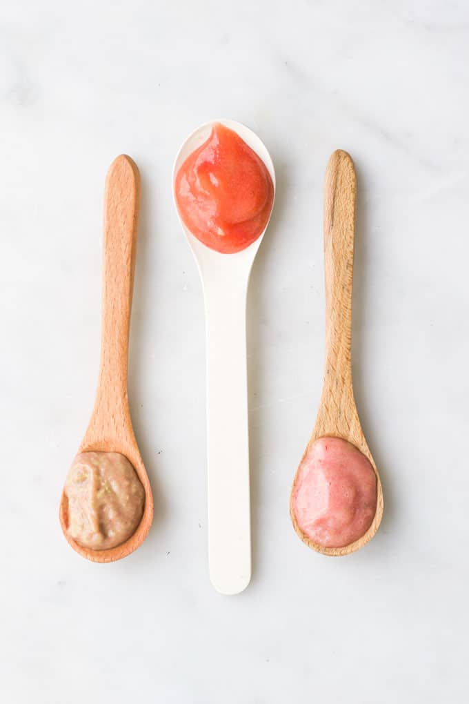 Strawberry Puree Ideas on Baby Spoons.