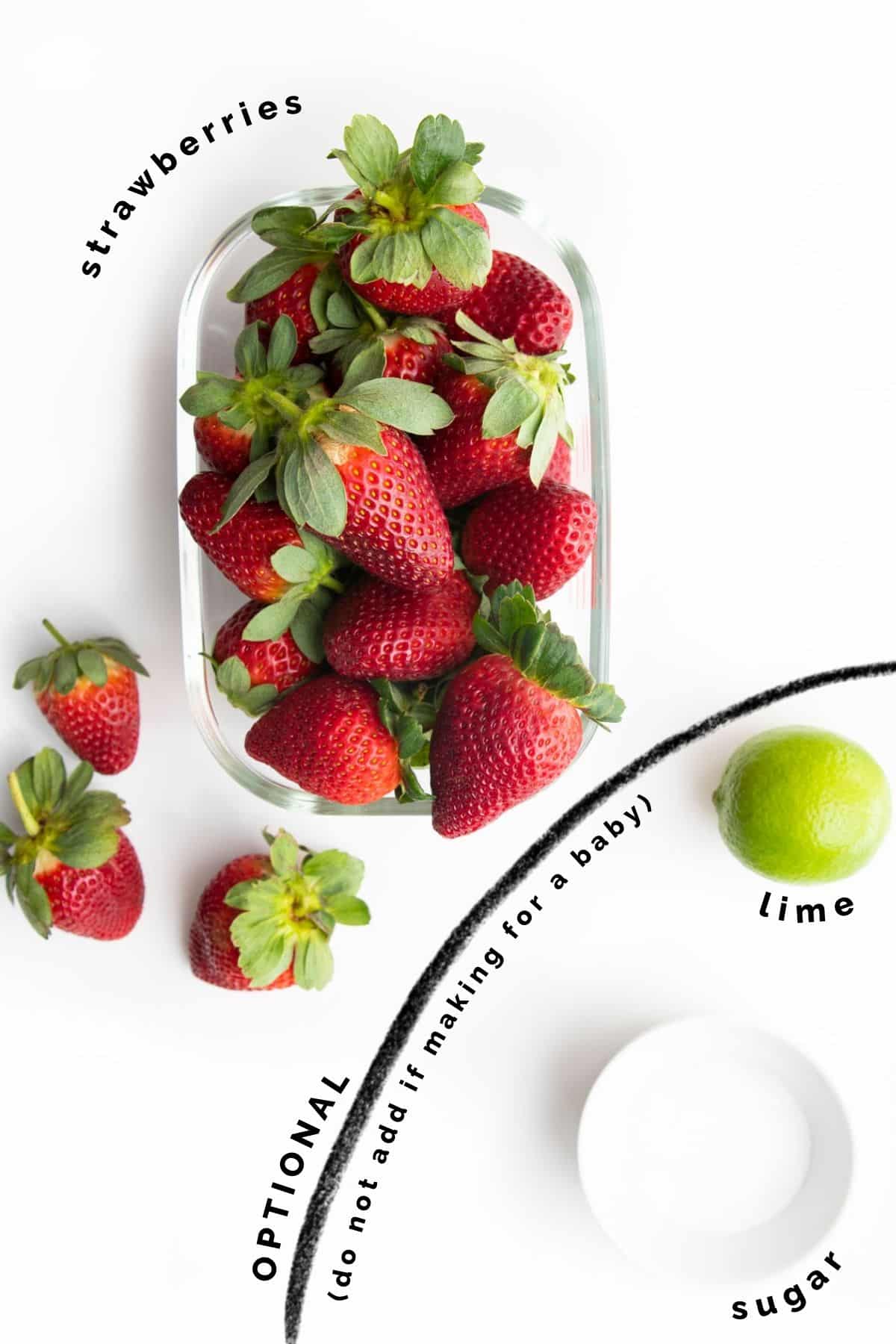 Ingredients Needed to Make Strawberry Puree.