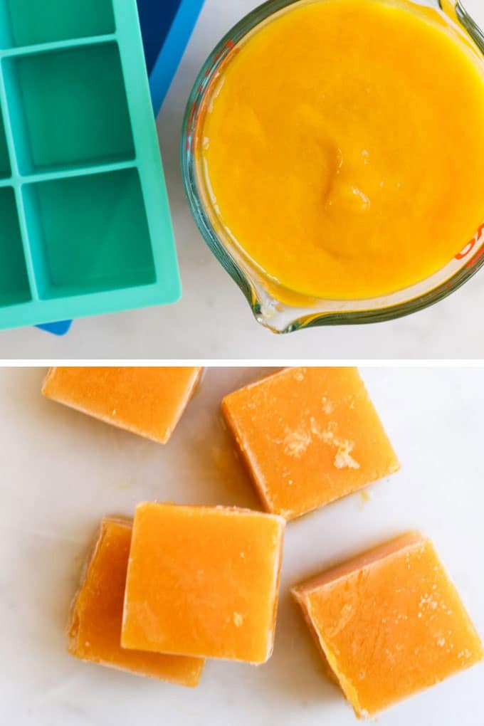 Mango Puree Frozen in Ice Cube Trays