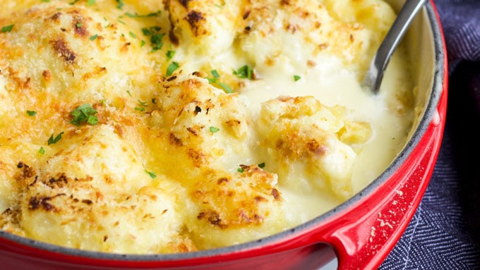 Close In Shot of Baked Cauliflower Cheese