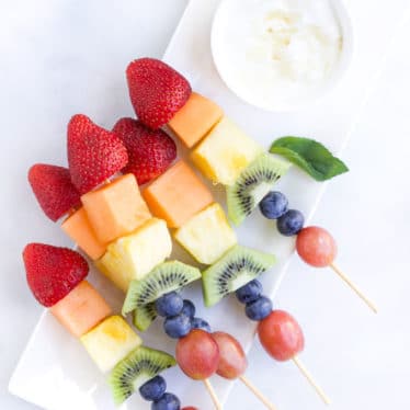 Rainbow Fruit kebabs with a Yoghurt Dip