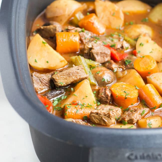 Cooked Slow Cooker Beef Stew in Slow Cooker