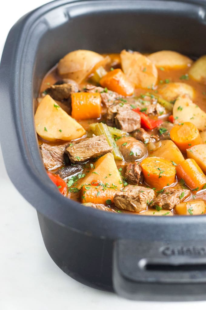 Cooked Slow Cooker Beef Stew in Slow Cooker