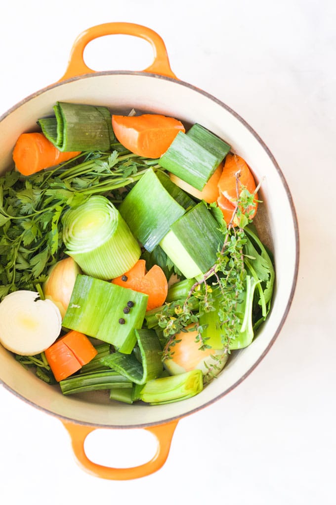 Vegetable Stock Ingredients in Pan