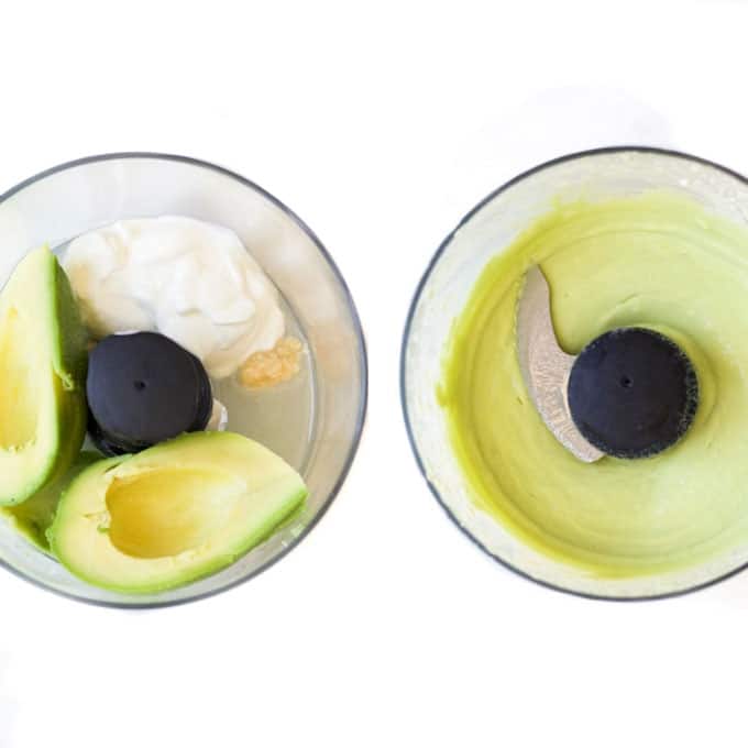 Avocado Dip Before and After Blending