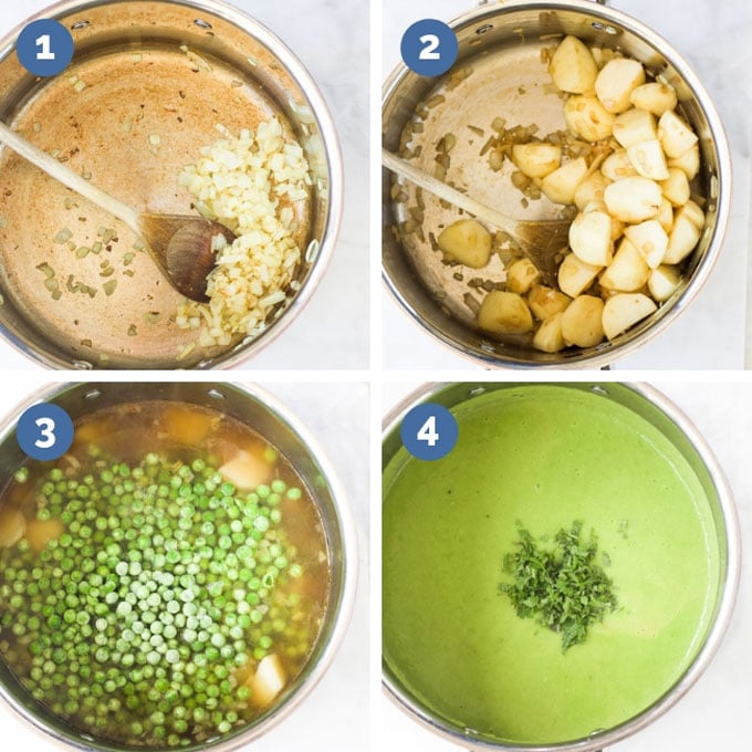 How to make Pea and Mint Soup - Process steps. 
