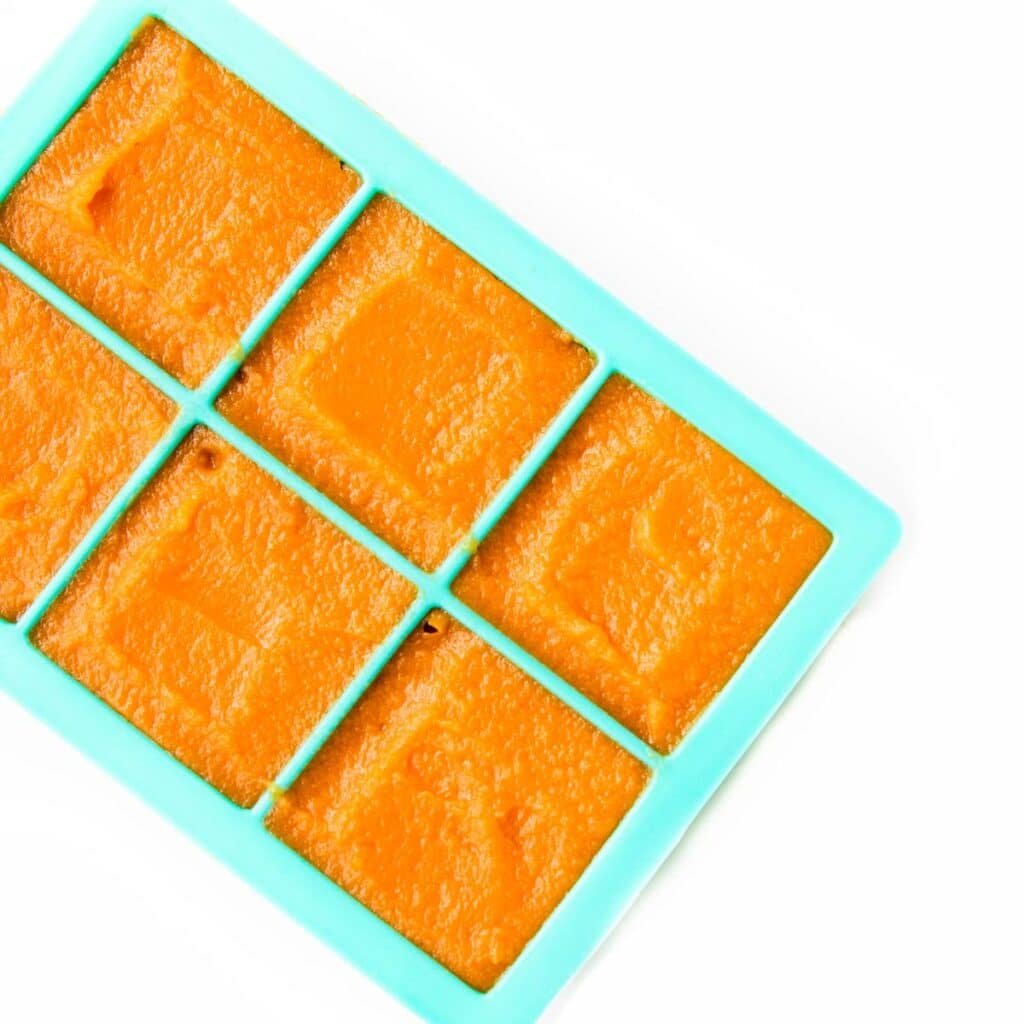 Sweet Potato Puree in Silicon Ice Cube Tray.