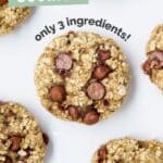 Banana Oatmeal Cookies Pinterest Pin with Flat Lay Image of Cookies on White Background.