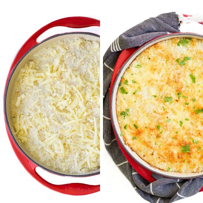 Cauliflower Mac and Cheese Before and After Baked
