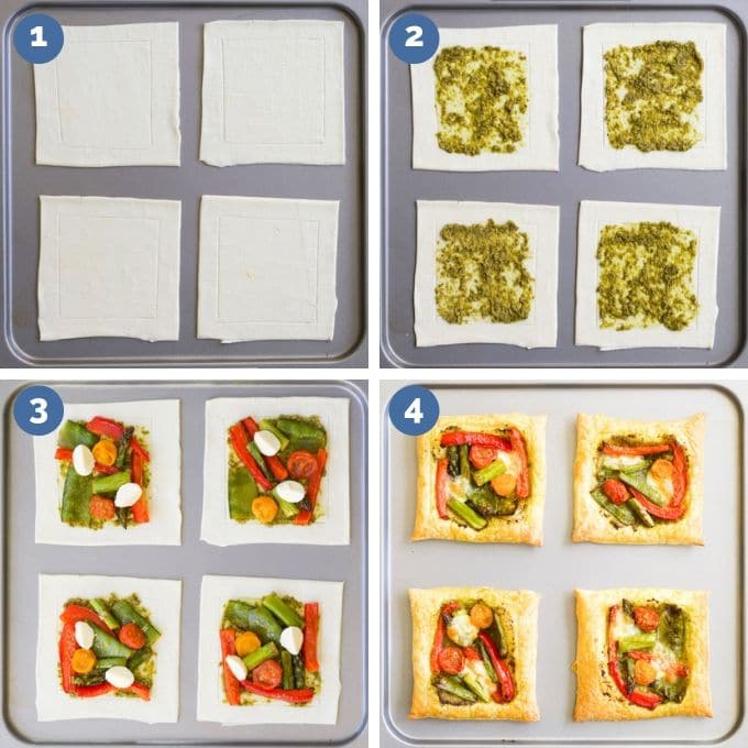 How Vegetable Puff Pastry Tarts are formed. 4 Process Steps