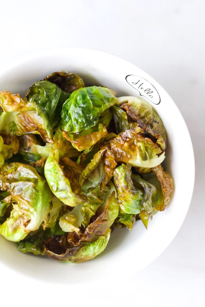 Roasted Brussels Sprouts Chips in Bowl