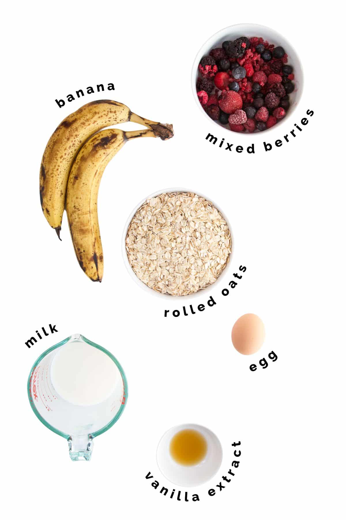 Flat lay of Ingredients Needed to Make Fruity Oatmeal Cups