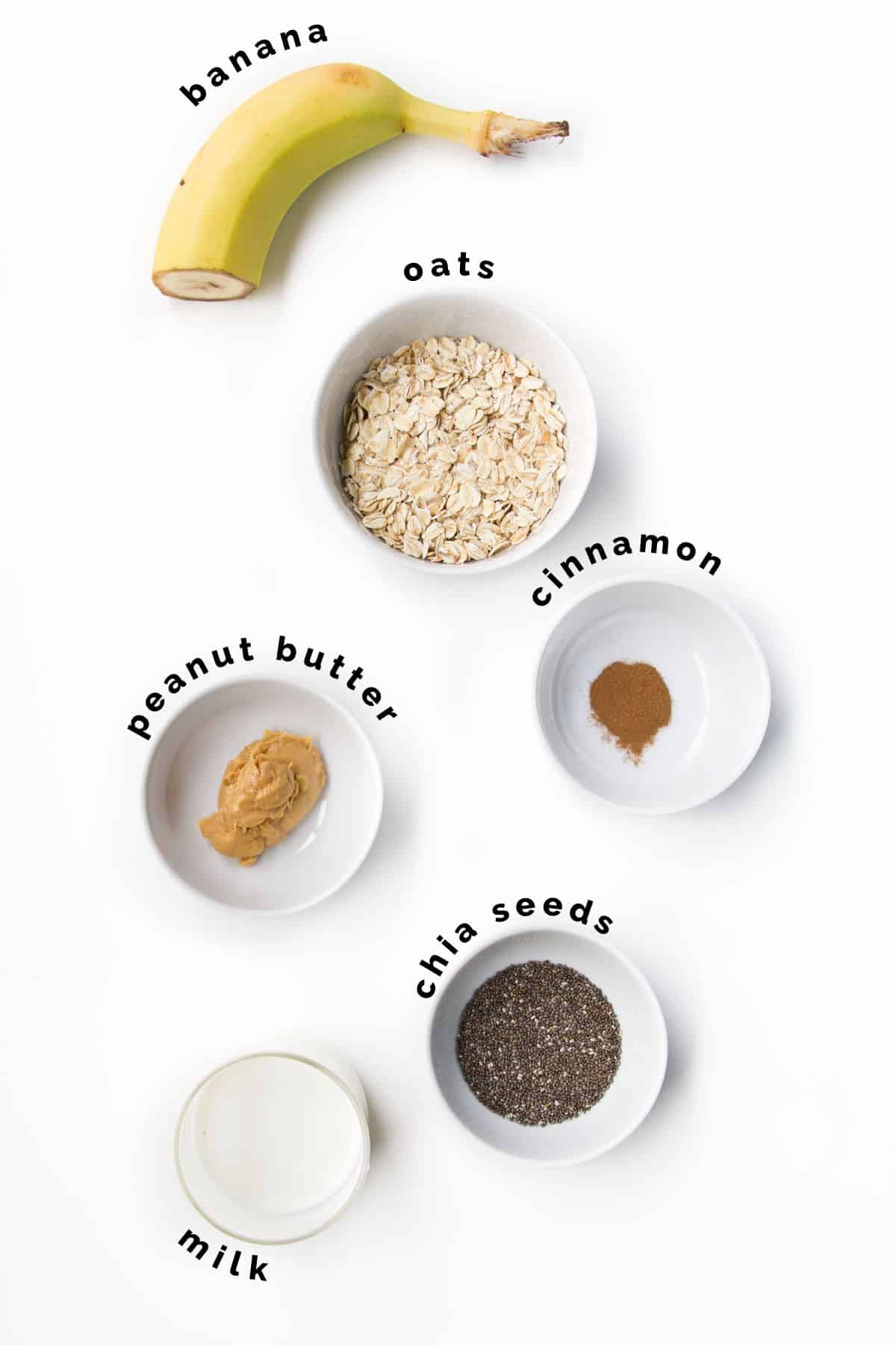 Flat Lay of Ingredients Needed to Make Overnight Oats.