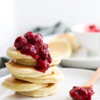 Stack of 6 Scotch Pancakes Topped with Fruit Compote