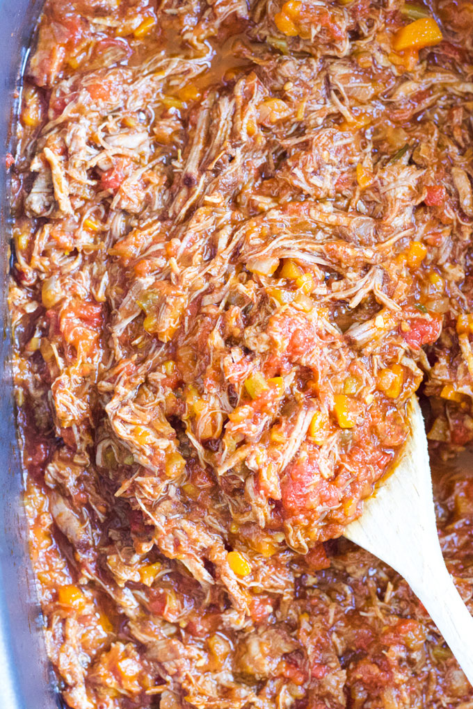 Close Up Shot of Cooked Beef Ragu in Slow Cooker