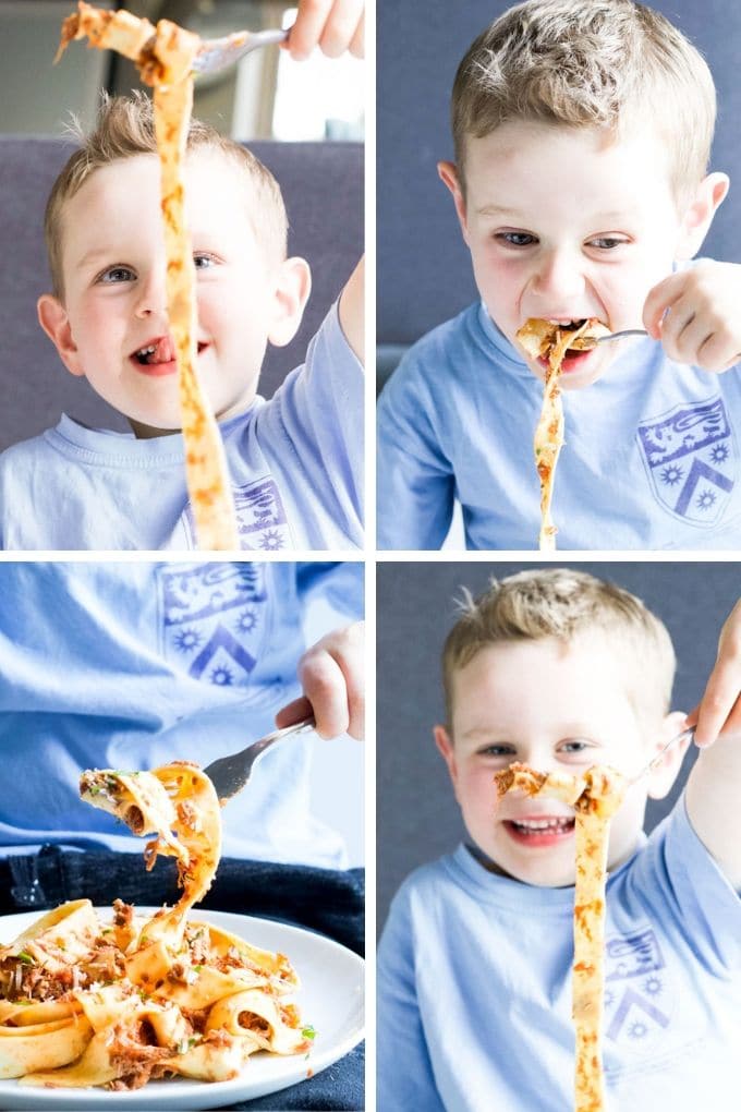 Child Eating Beef Ragu with Papperdelle