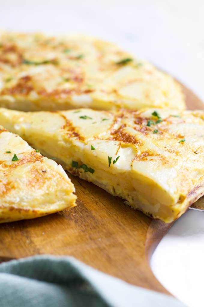 Side View of Spanish Omelette (Cut Into Wedges)