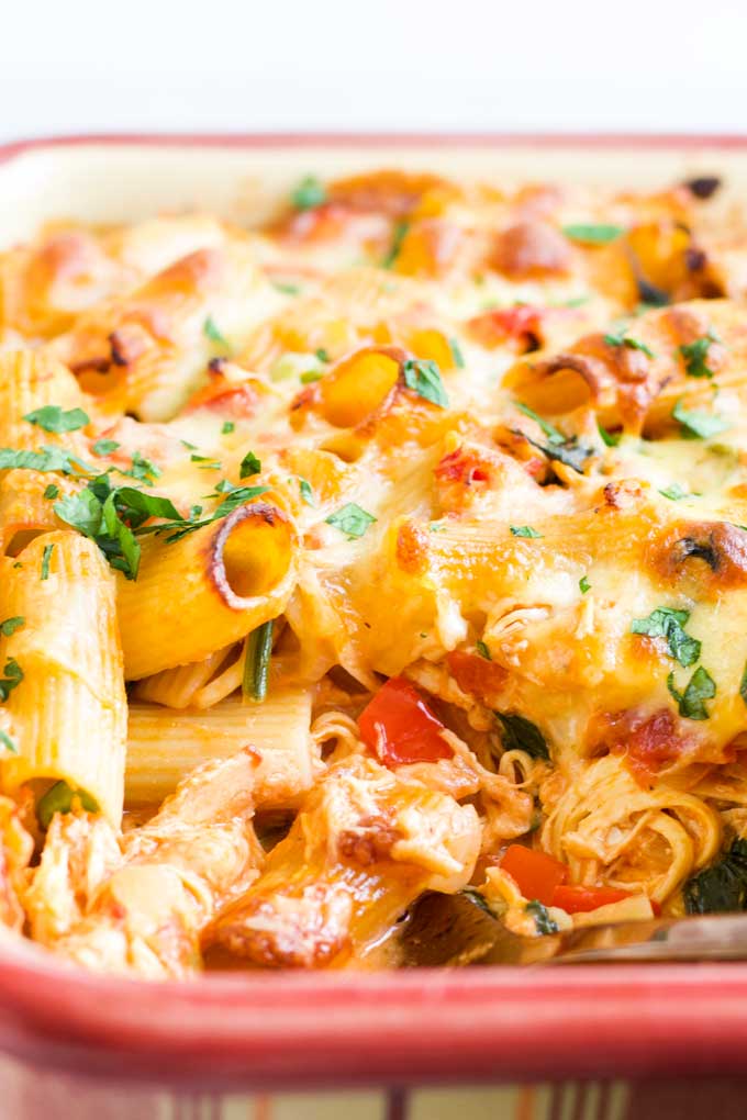 Close Up Shot of Baked Chicken and Pasta Bake