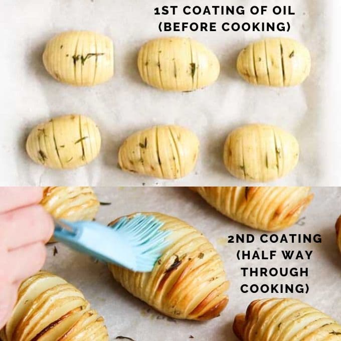 Brushing Hasselback Cut Potato with Oil