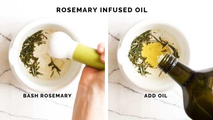 Rosemary Bashed in Mortar with Olive Oil Added