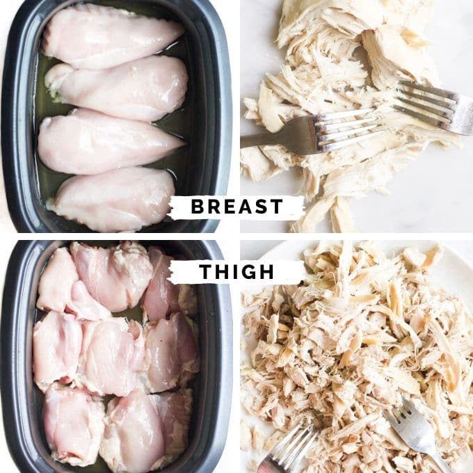 Image Collage of Shredded Chicken Breast vs Shredded Chicken Thigh
