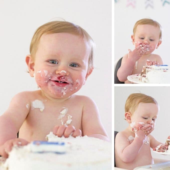 Collage of Baby Eating Healthy Smash Cake