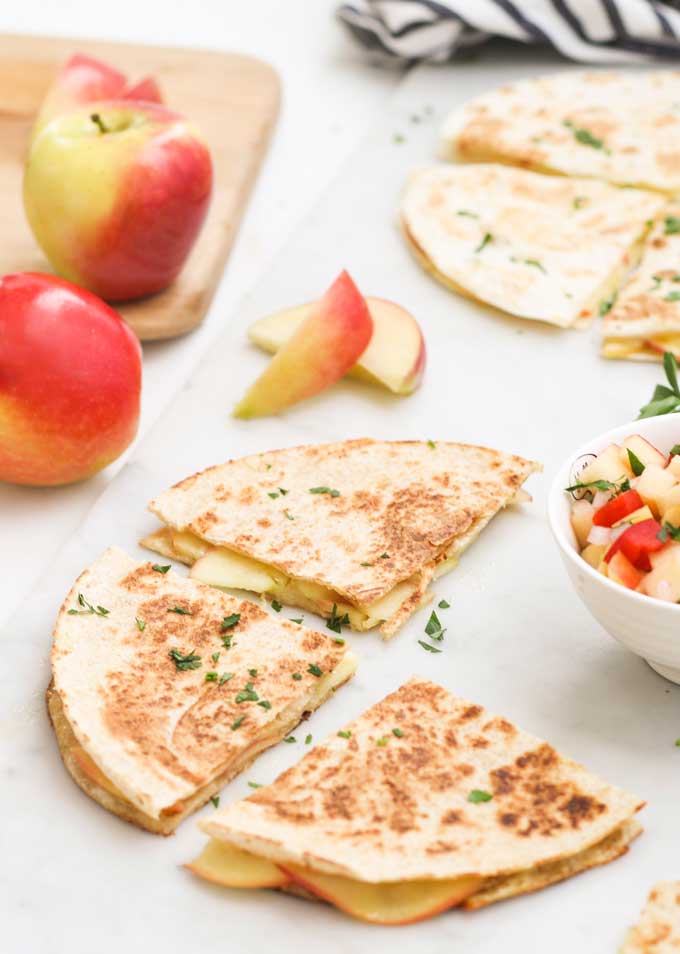 Apple and Cheese Quesadillas Cut into Triangles