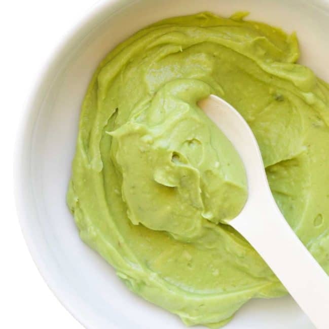 Avocado Puree in Bowl with Spoon
