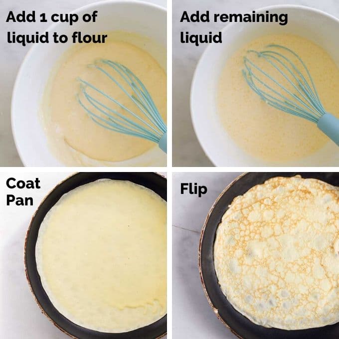 How Crepe Mixture Looks Before Cooking and After Flipping