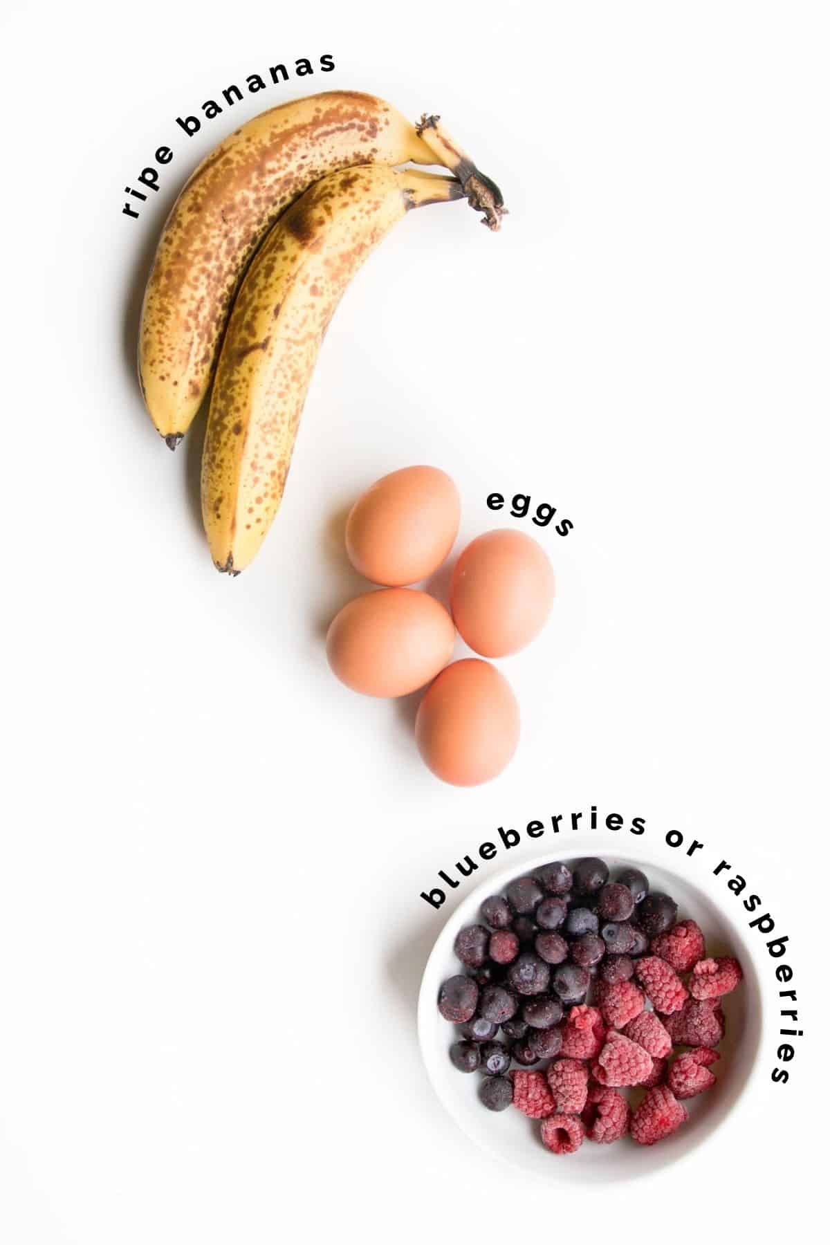 Flat Lay of Ingredients Needed to Make Banana Egg Muffins.