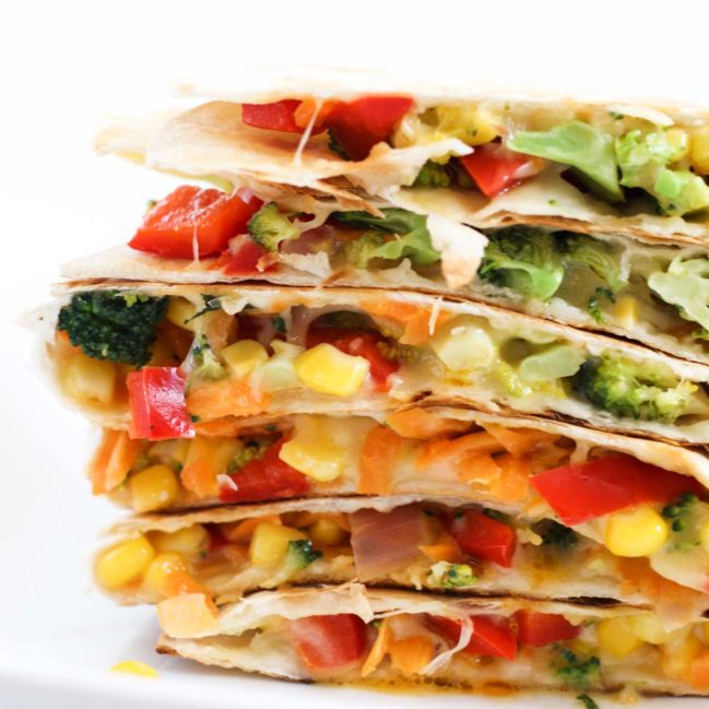 Side on Shot of Stack of Vegetable Quesadillas