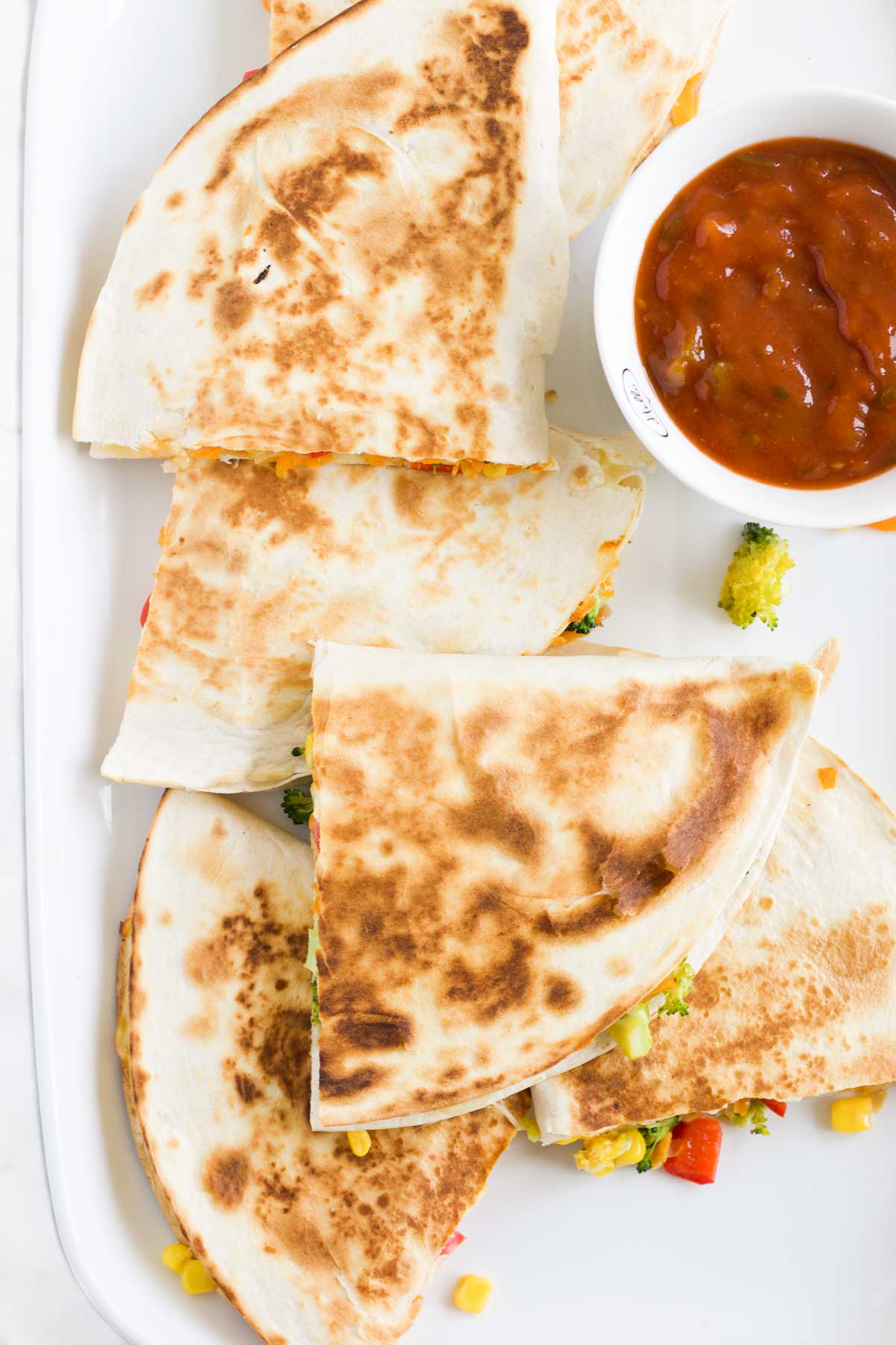 Vegetable Quesadillas on Plate with Salsa Dip